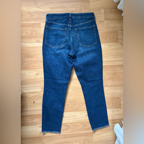 Old Navy Women's Distressed Dark Blue High Ride OG Straight Jeans - Picture 4 of 5